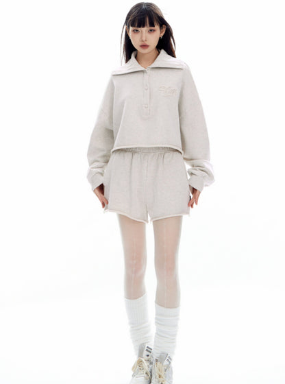 Loose Sweatshirt And Rolled Shorts Set