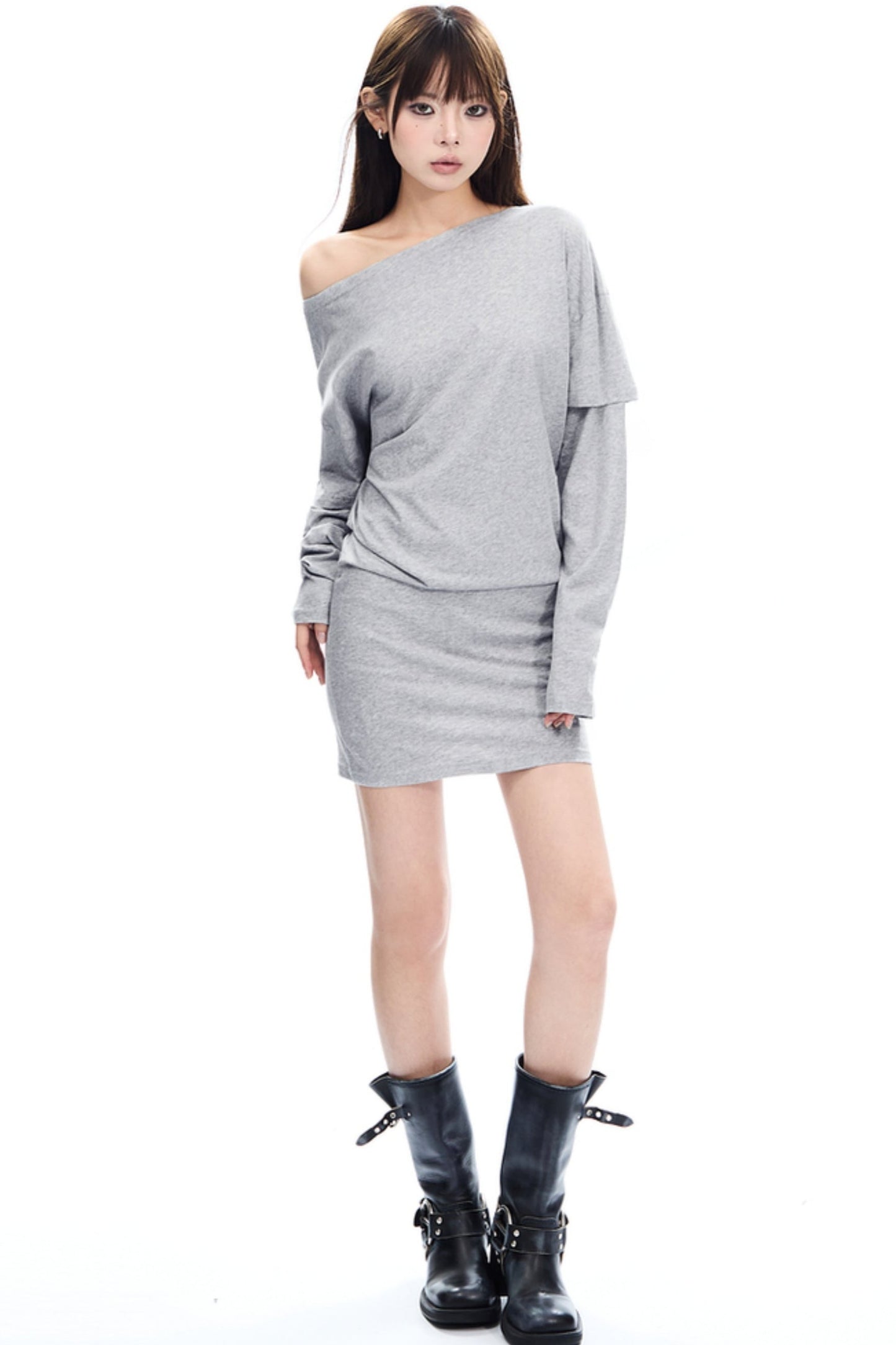 Slanted Neck Irregular Hem Dress