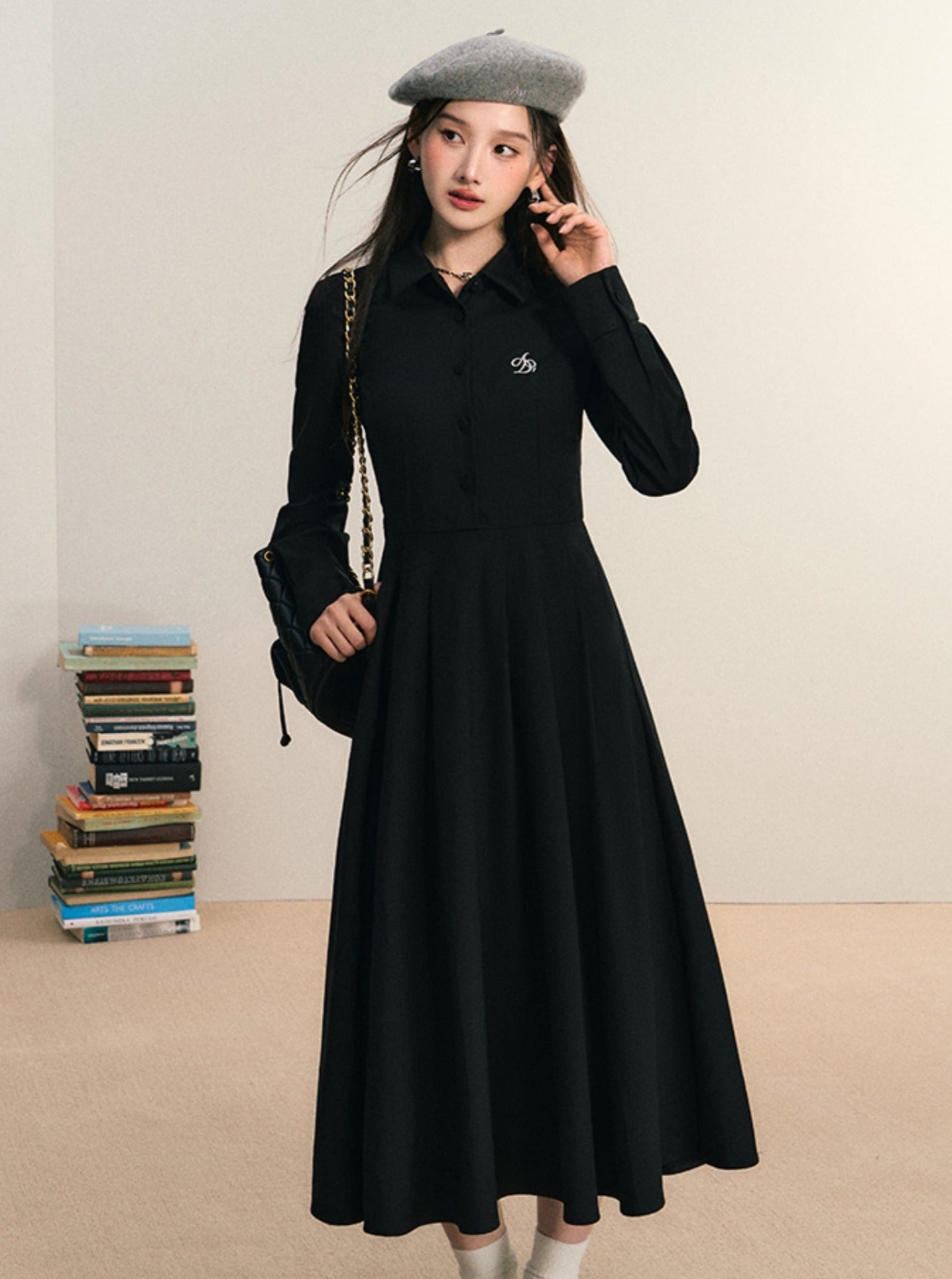 [Neu am 27. Juli] ANDYET AD1 Original Umbrella Swing Shirt Kleid Cinched Waist Slim A-Line Long Skirt