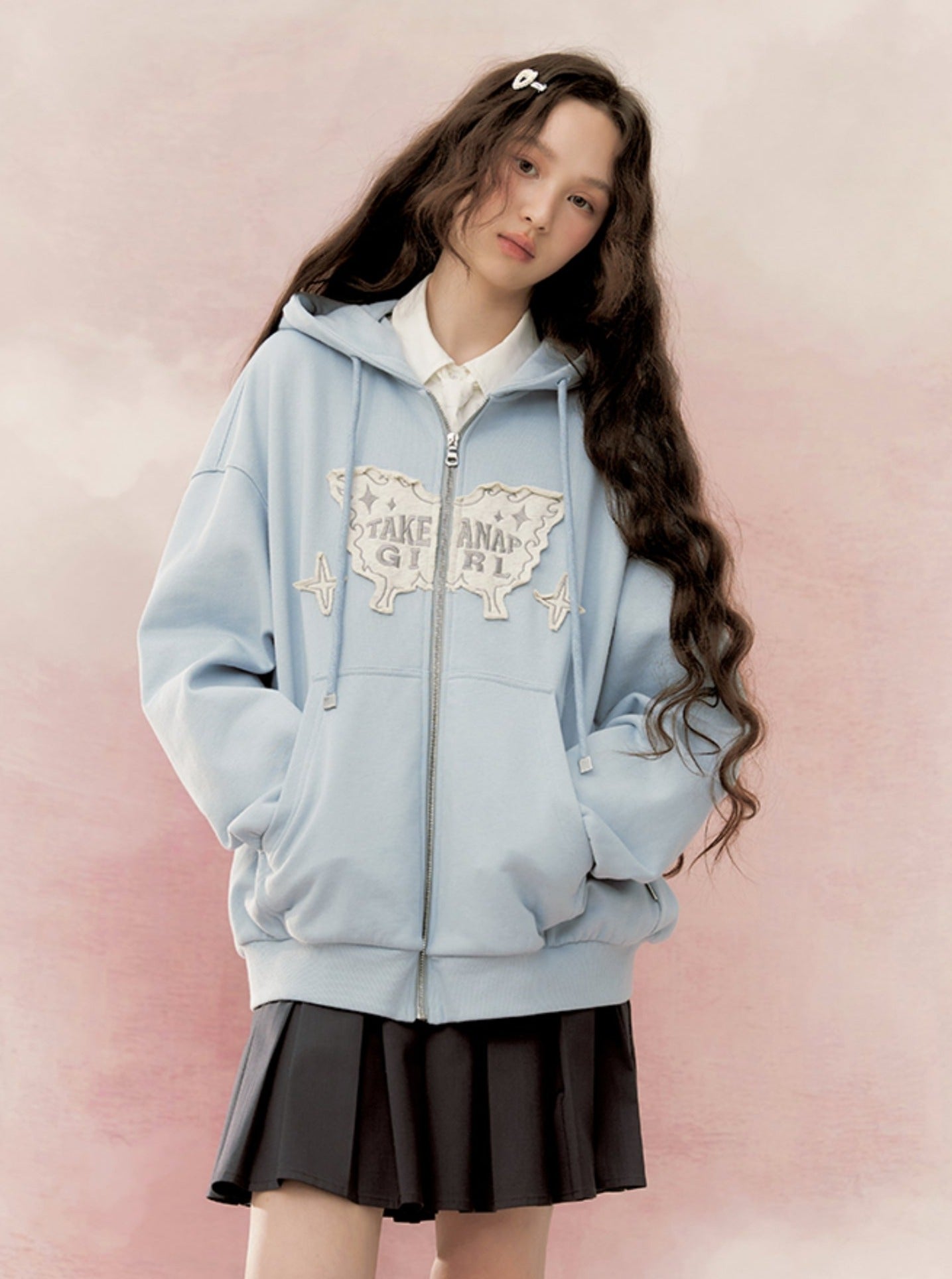 Retro patch embroidery zipper jacket