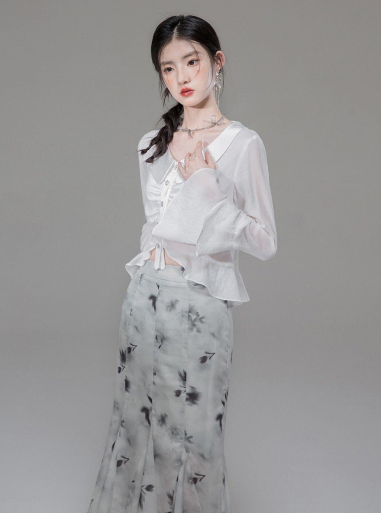 Cloud Mist Frost Chiffon Top