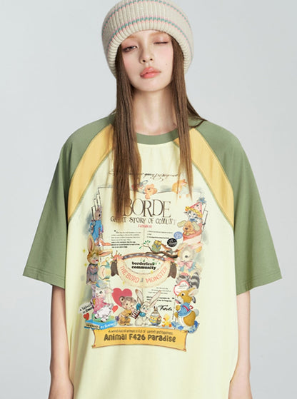 Cartoon Print Stitched T-Shirt