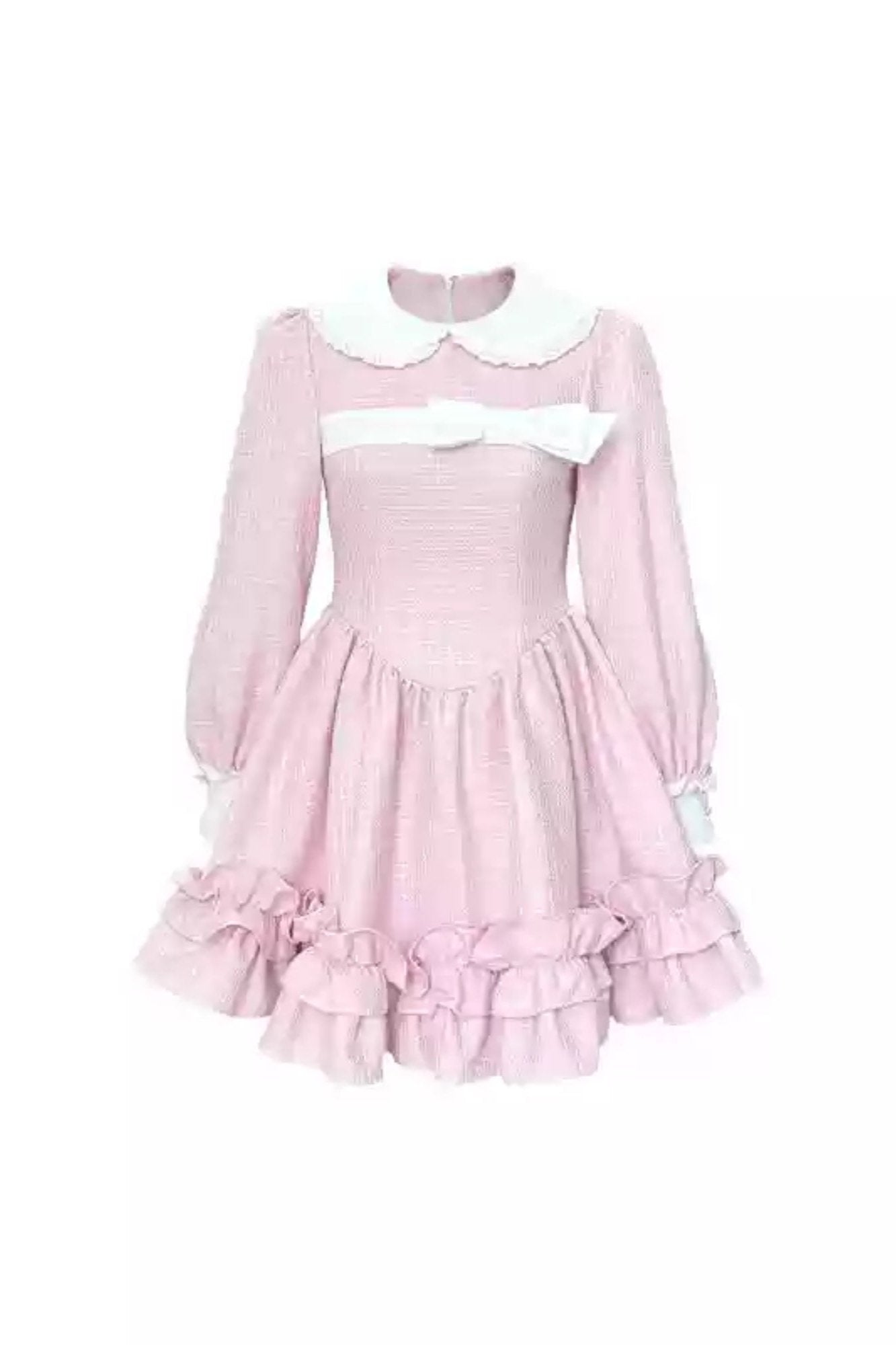 Erzähler Original Design rosa Karo Bogen Puppe Kragen Puffärmel Taille cinched Prinzessin Kleid Kleid