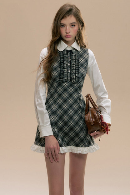 Woolen Fungus Lace Doll Collar Vest Dress