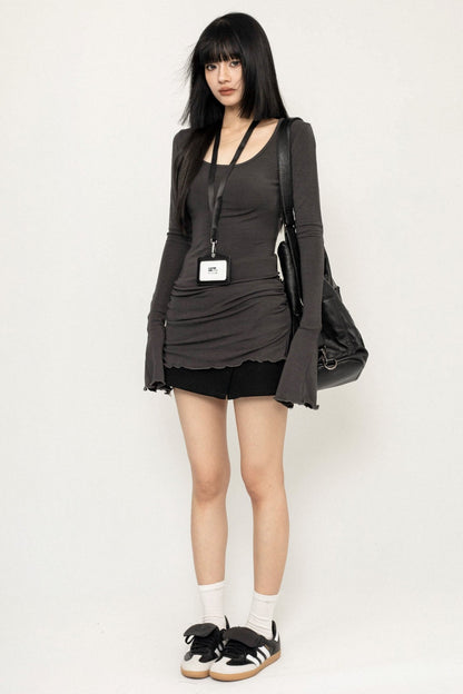 Irregular Pleated Long Sleeve Top