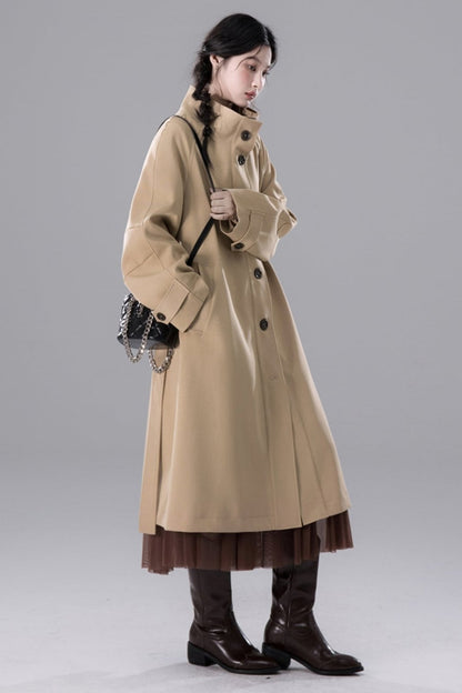 Lilac Khaki Chimney Neck Trench Coat