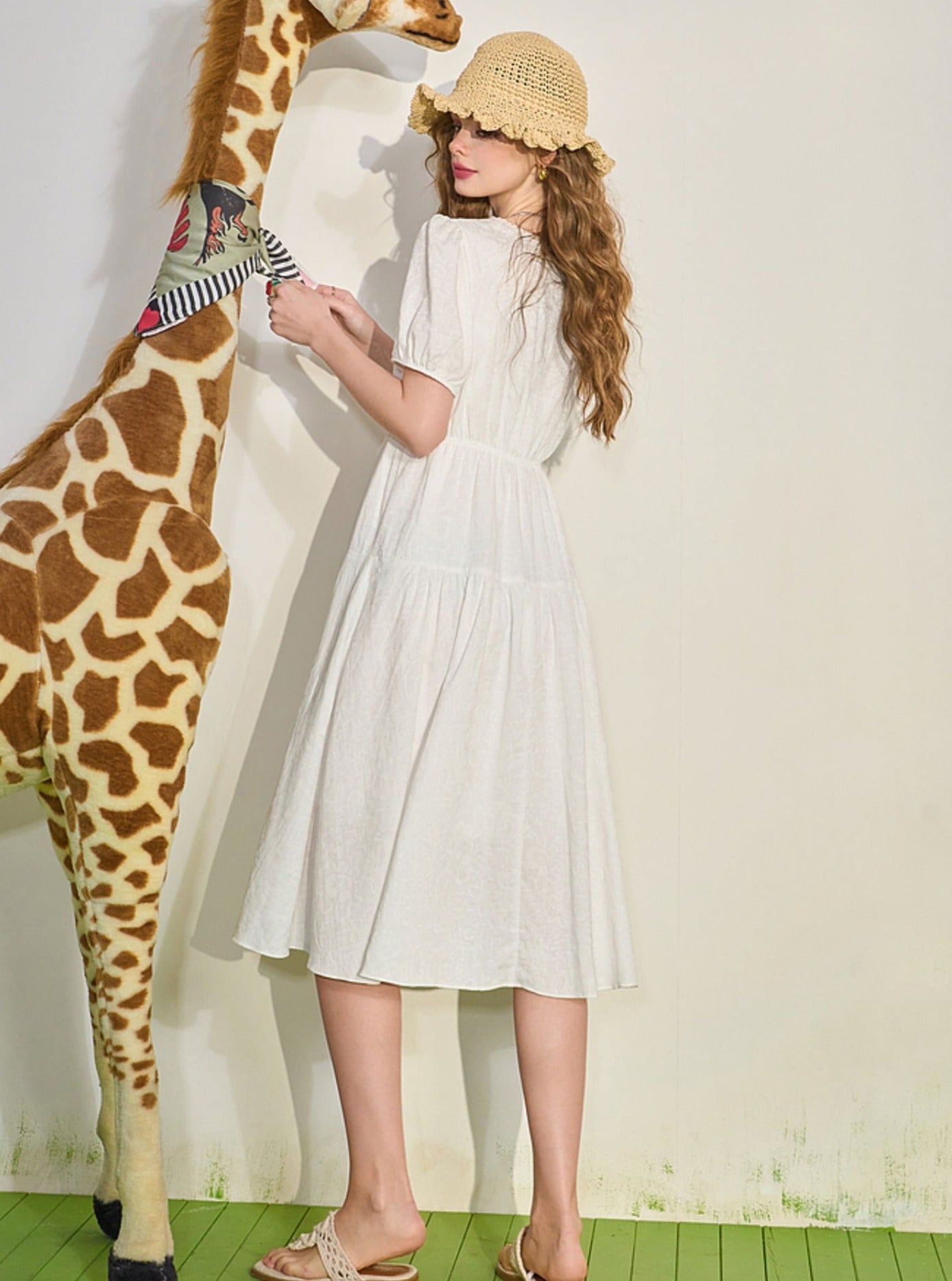 French Drape White Short Sleeve Dress