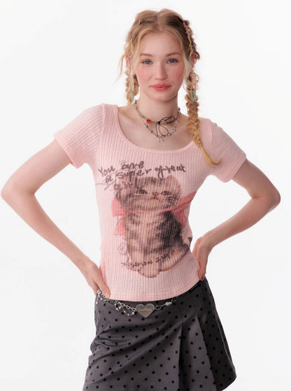 American Retro Cute Cat Top