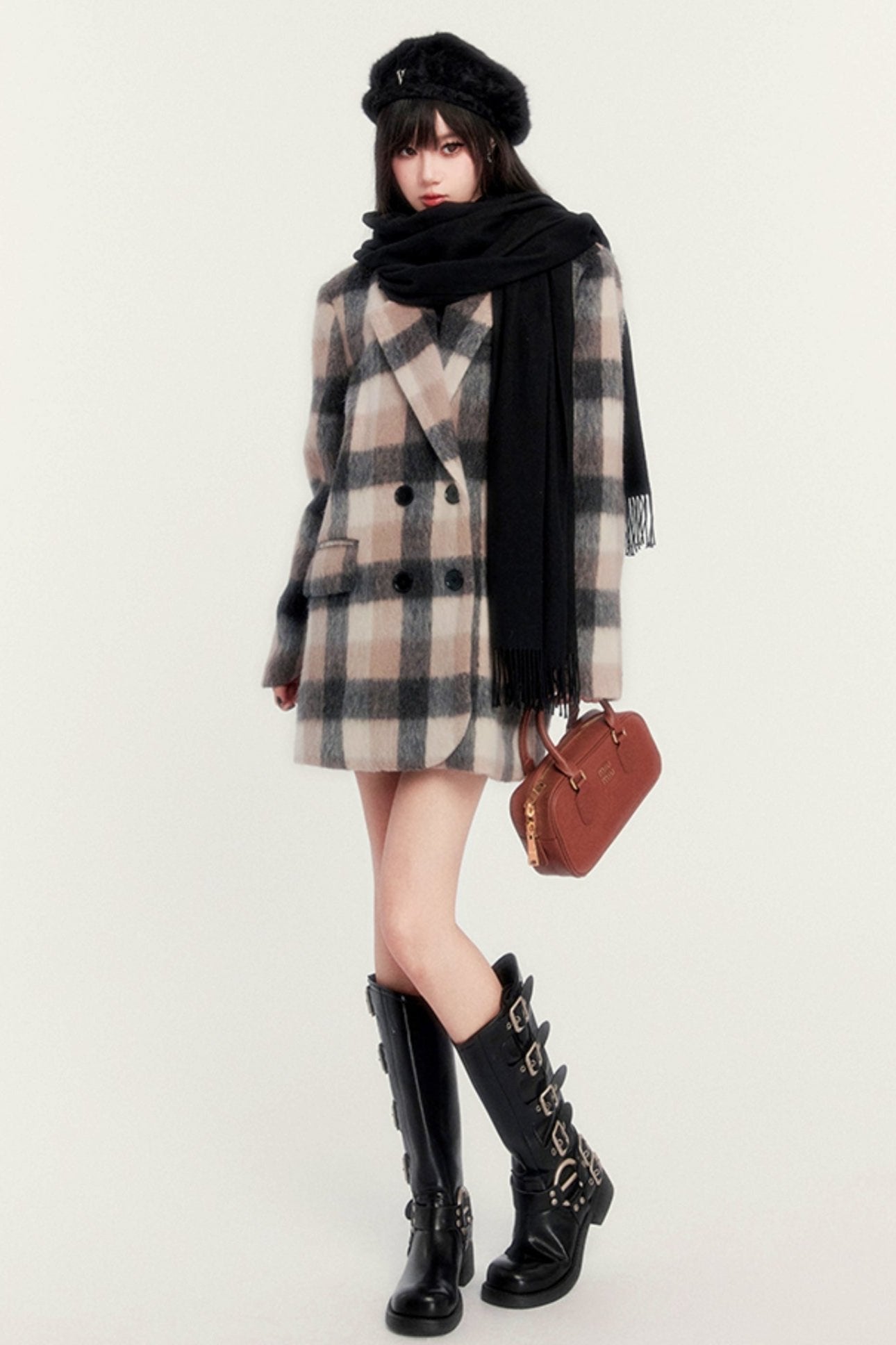 VERSATILE RETRO CHECK TWEED COAT