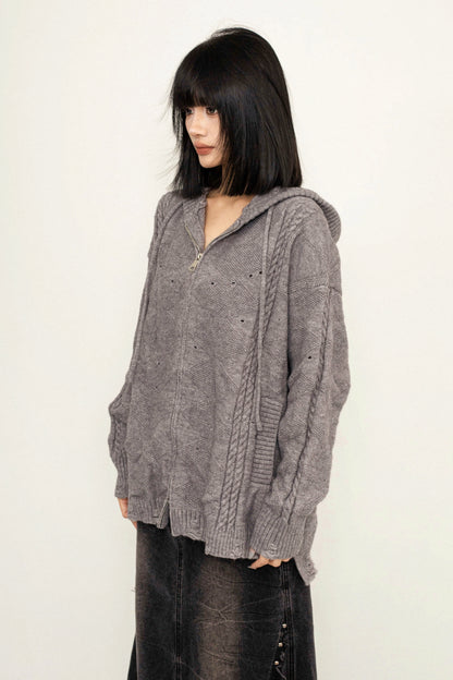 Hooded Loose Double Zip Sweater