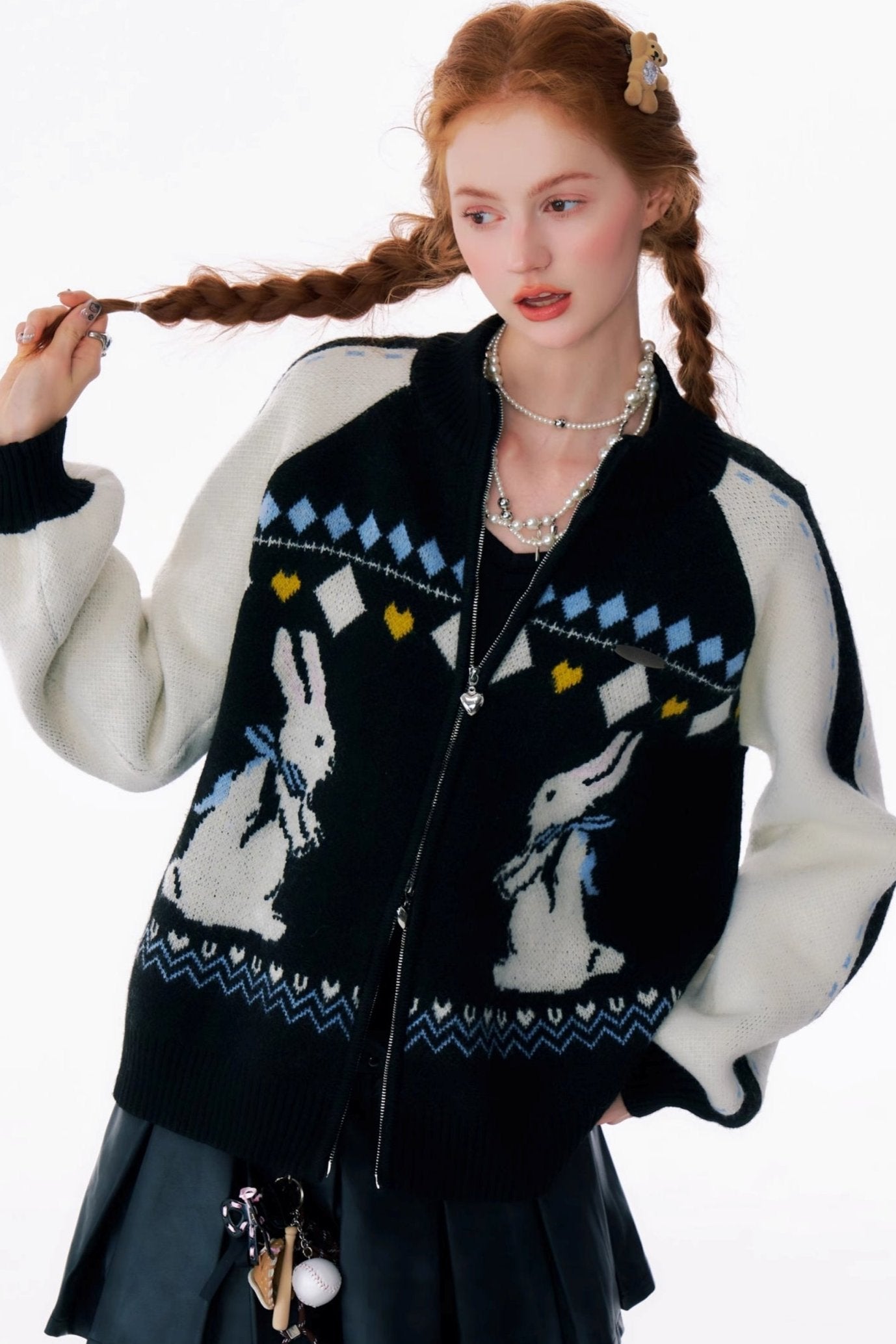 Retro Bunny Sweater Cardigan Jacket