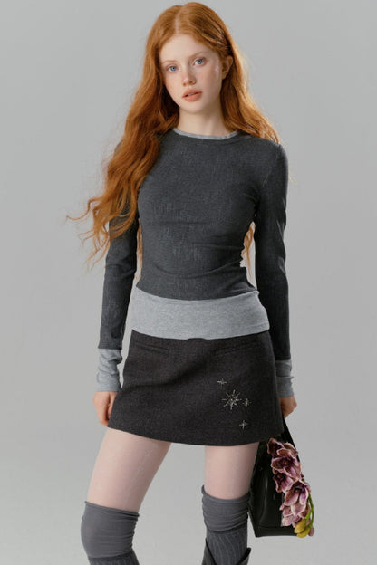 SALTHe Salt Tea Wisdom Gray Original Stitching V-Neck Shirred Knit Inner Layer Long Slim Dress Women