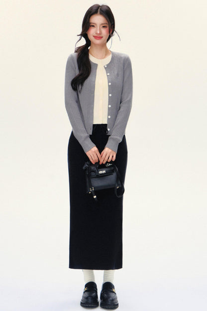 Double-Layer Slim Knit Cardigan