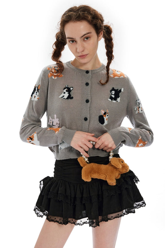 APEA Herbst Welpe Garten Spaß Hund Jacquard Wolle Strickjacke Frauen Mohair Rundhalsausschnitt lockeres Top