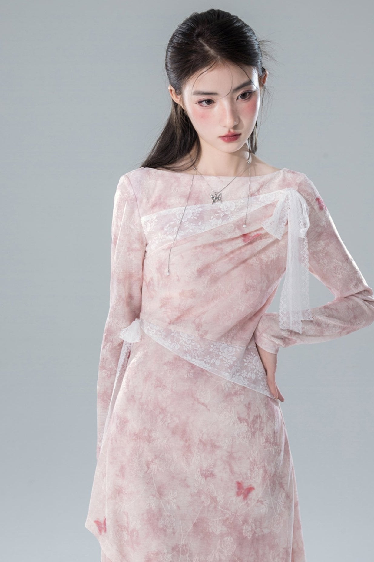 Sakura Pink Knotted Lace Dress