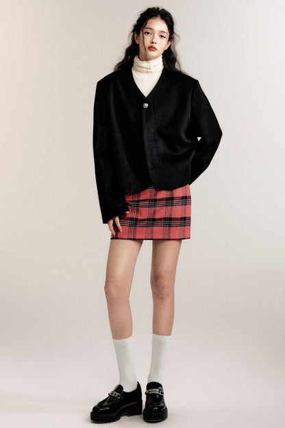 Intellectuals Pink Check Low-Rise Skirt