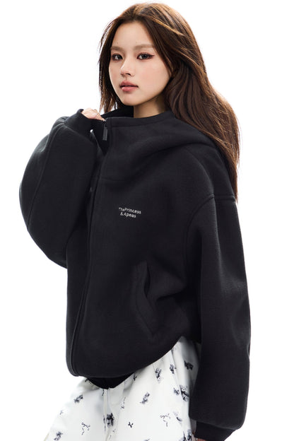 Loose Fit Zipper Fleece Jacket