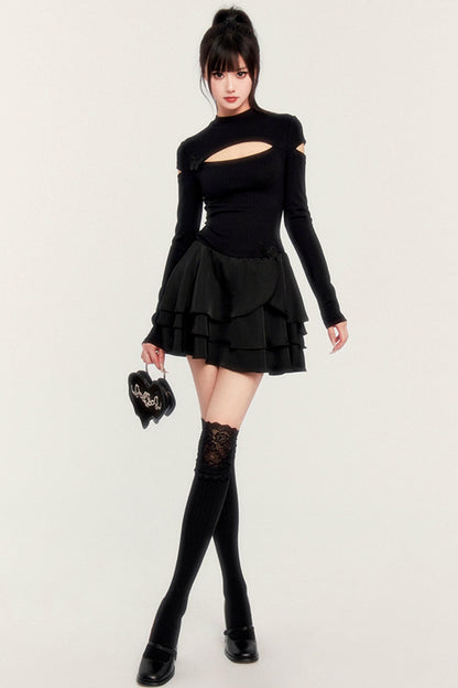 Satin Butterfly Puff Knitted Dress