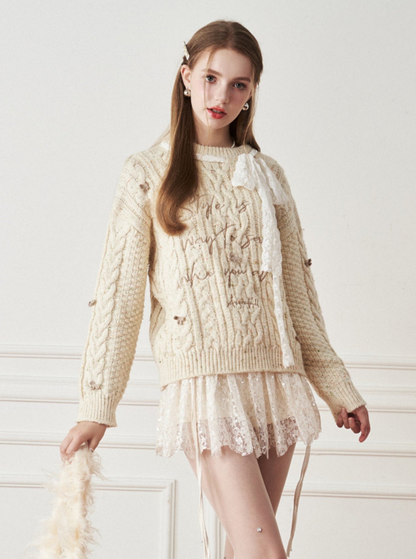 Letter bow ribbon sweater