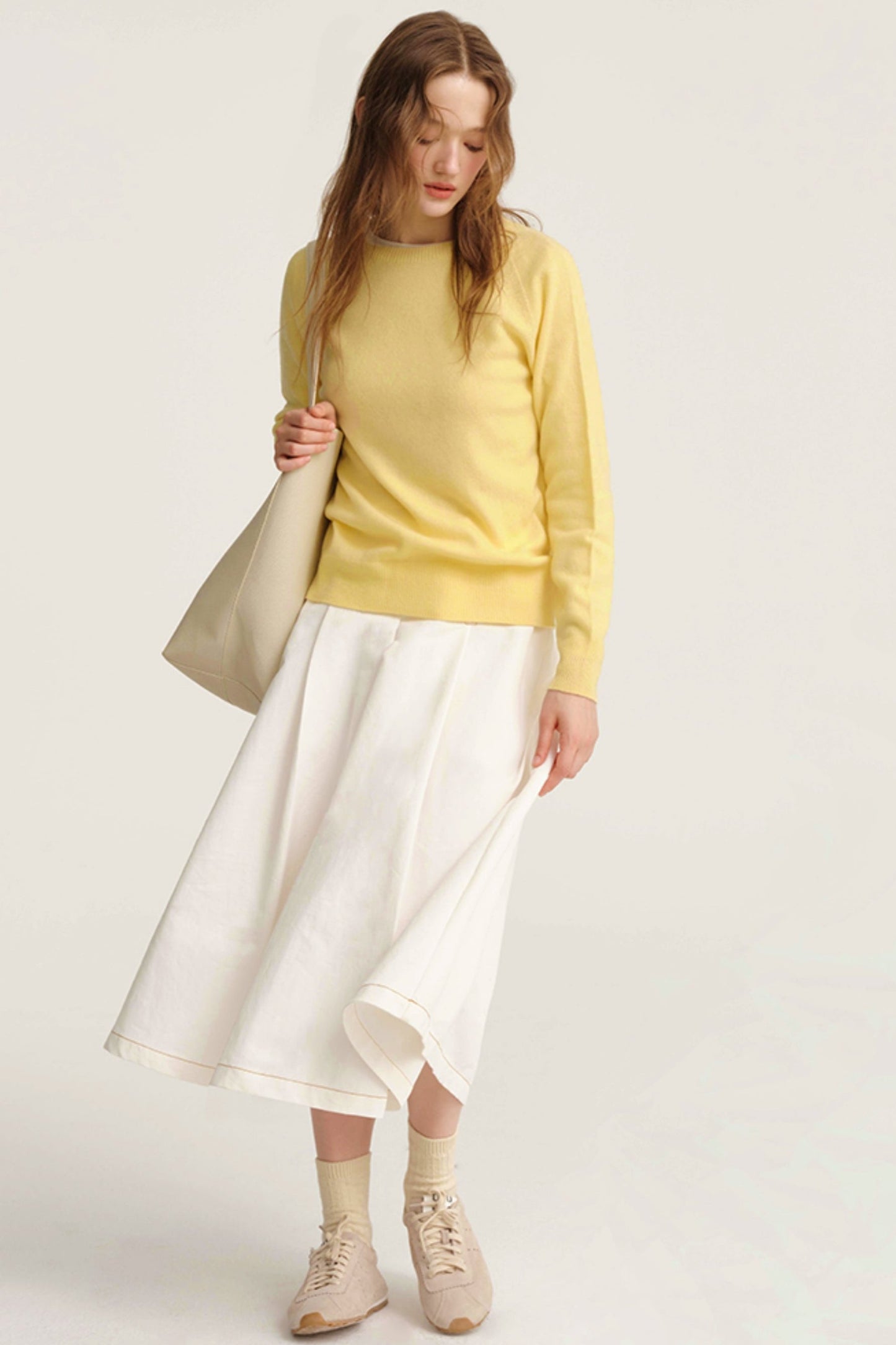 Midi White Pleated Skirt