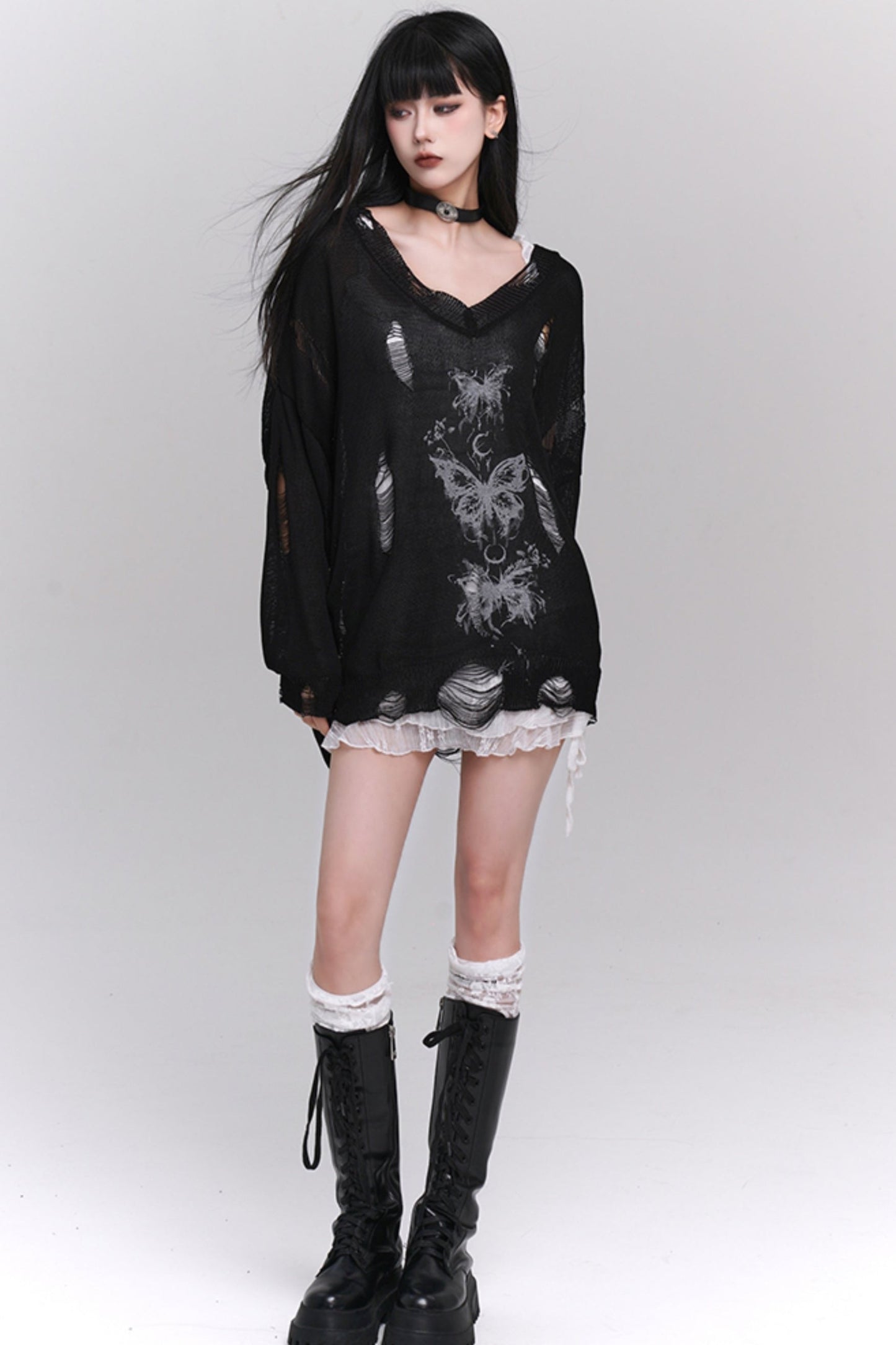 Base Dress Cut-Out Smock Sweater Set-UP