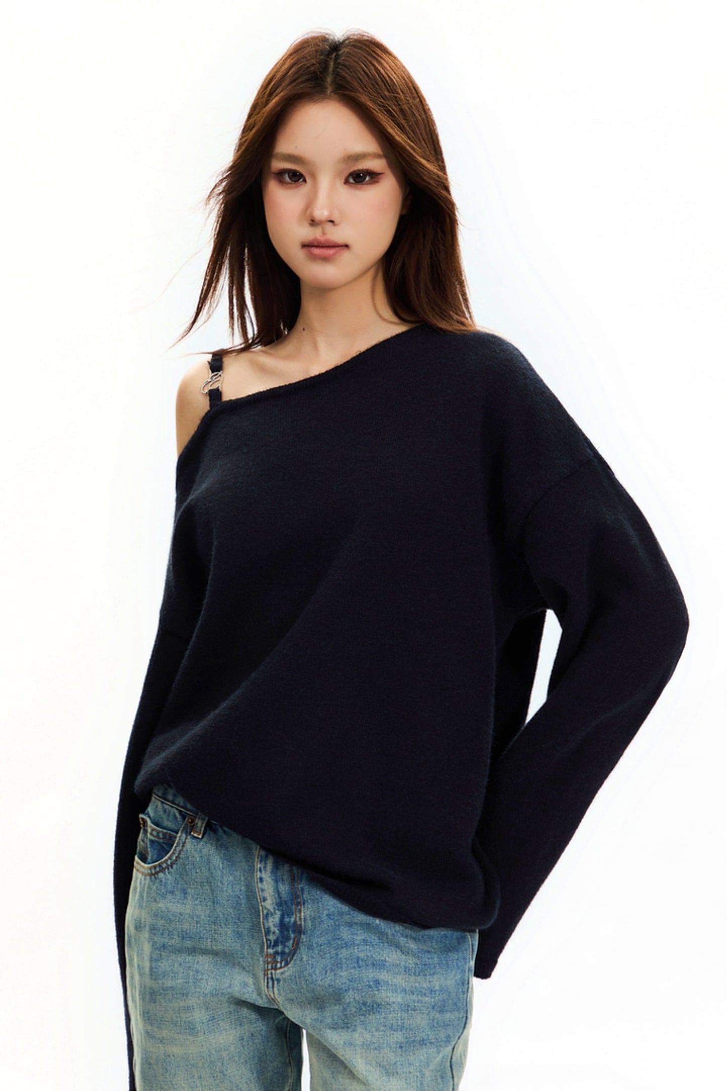 Slouchy Knitted Off-Shoulder Top