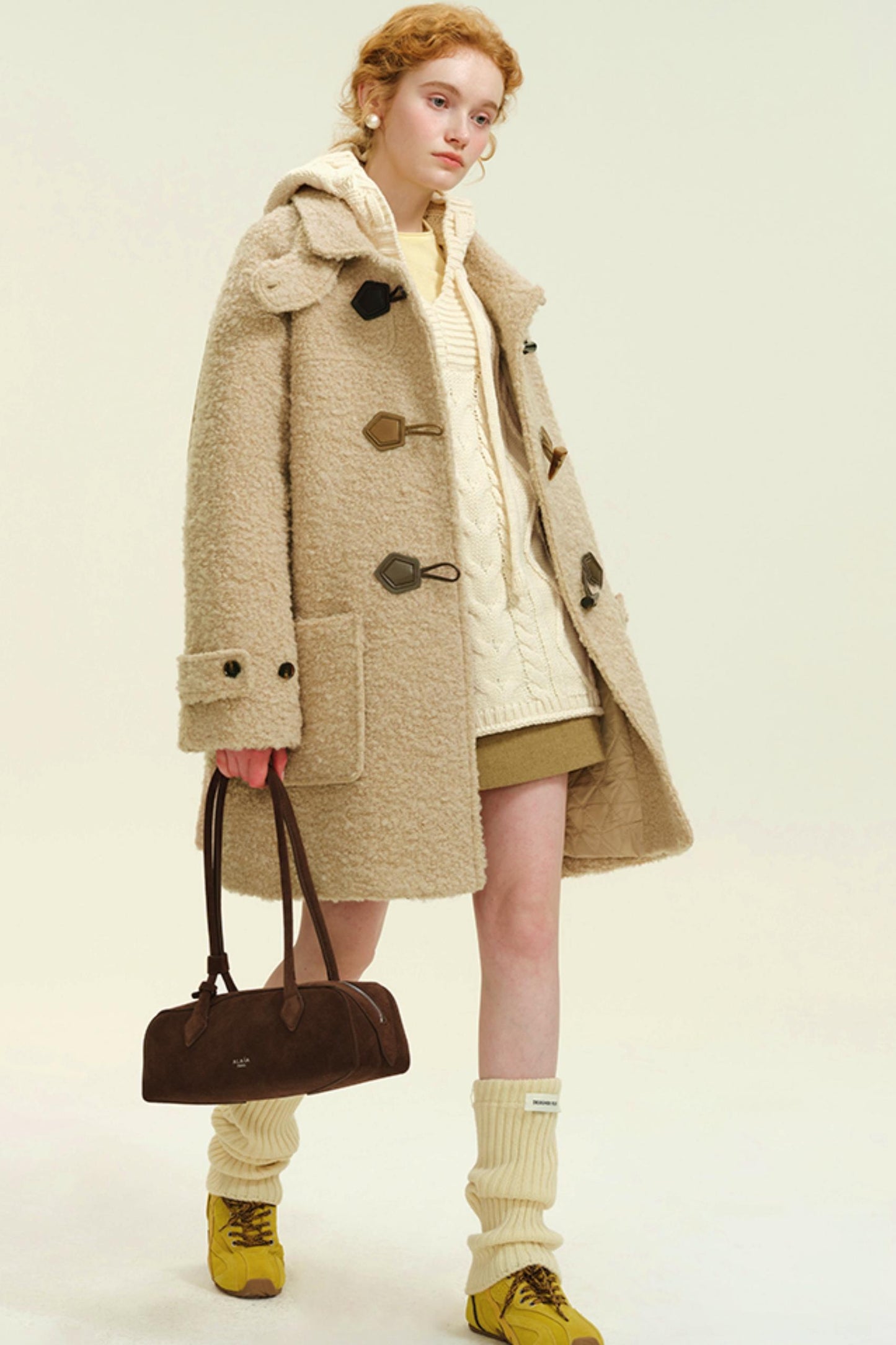 Horn Buckle Stand-Collar Wool Coat