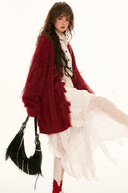 Tassel Bow Long Hair Cardigan