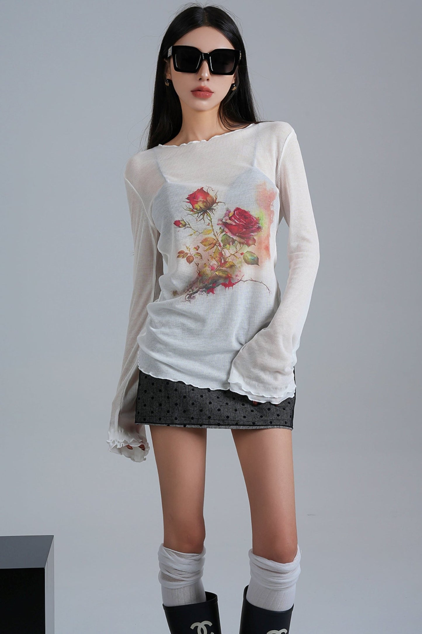 American Sheer Print Long-Sleeve T-Shirt