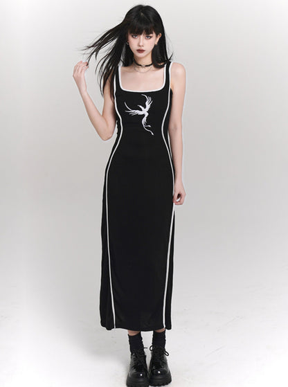 Niche Black Knitted Slip Dress