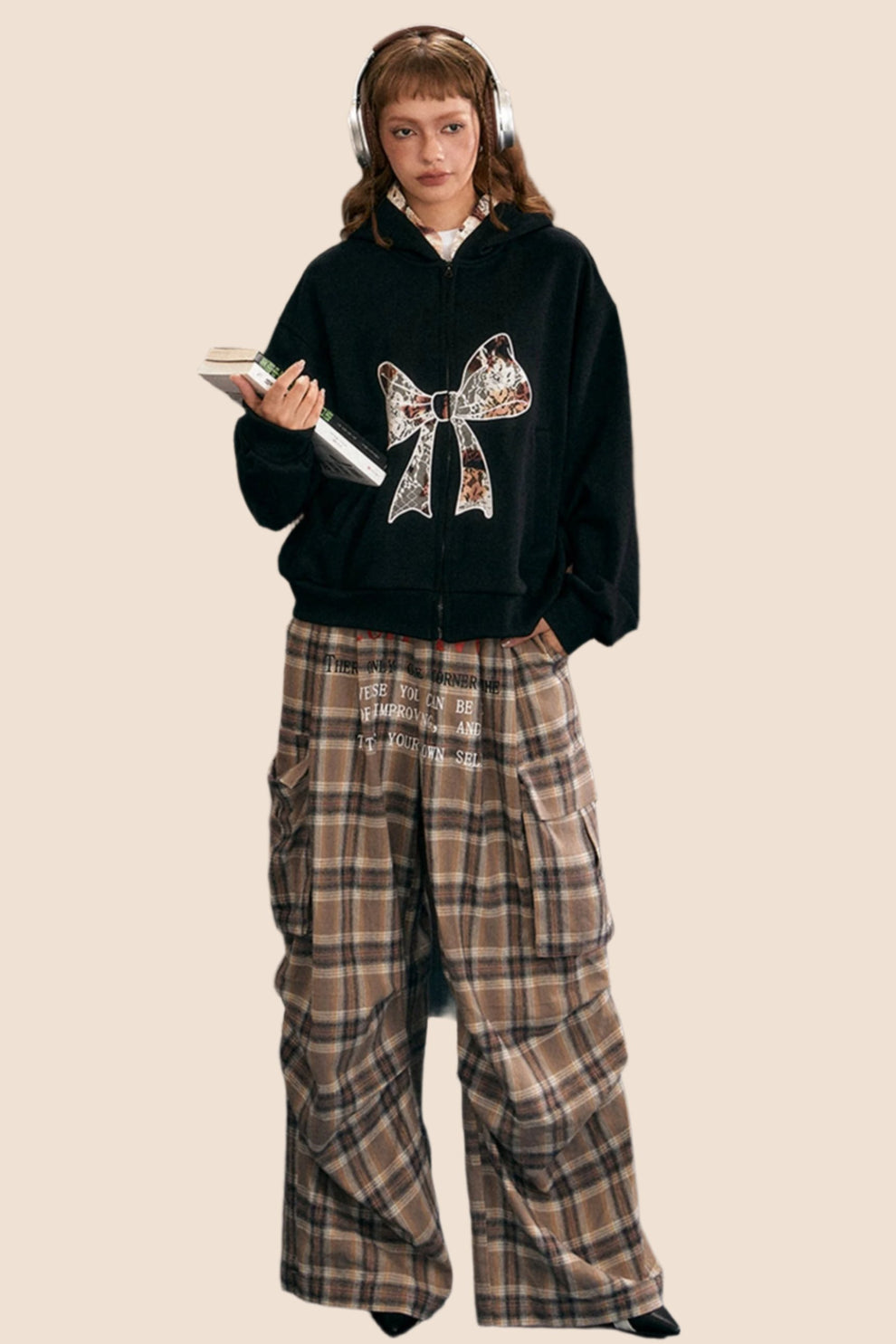 Retro Print Hooded Sweatshirt Cardigan Jacket