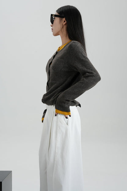 Contrast Two-Piece Knit Cardigan