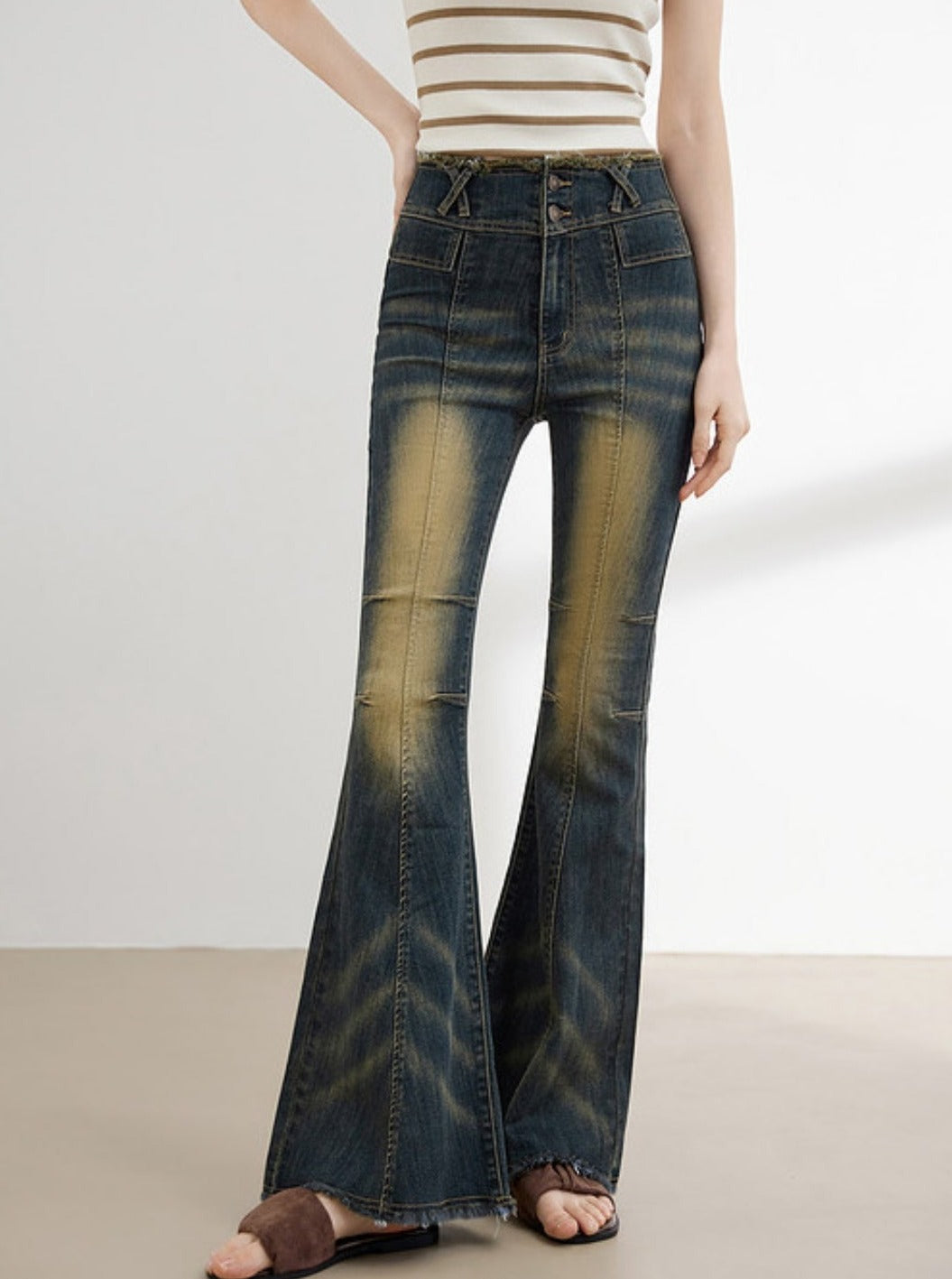 Retro Bootcut Jeans Raw Pants