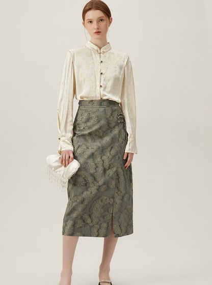 Chinese Light National Style A-Line Skirt