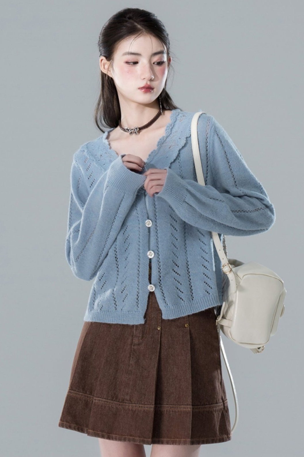 COTRE Salt Girl Morning Mist Blaue Häkeljacke aus Mohair