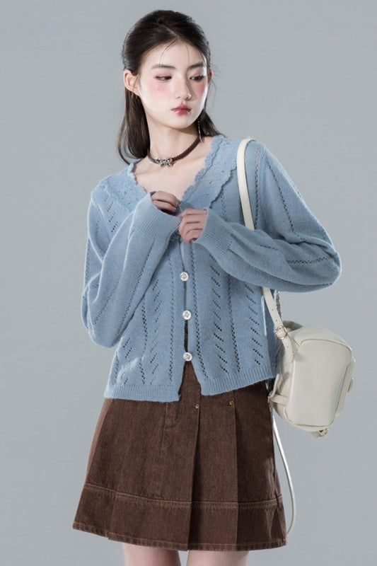 Mist Blue Crochet Mohair Cardigan