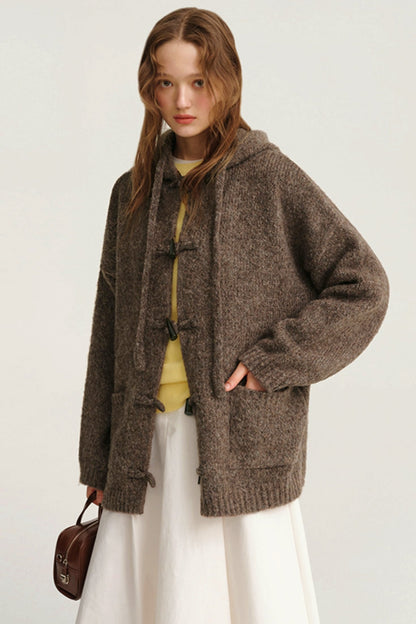 Loose Fit Wool Hooded Cardigan