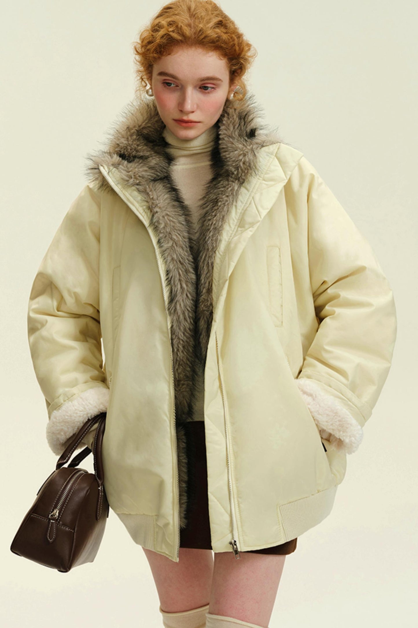 Reversible Winter Fur Collar Coat