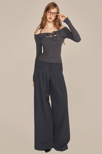 Slim One-Shoulder Bow Knit Top