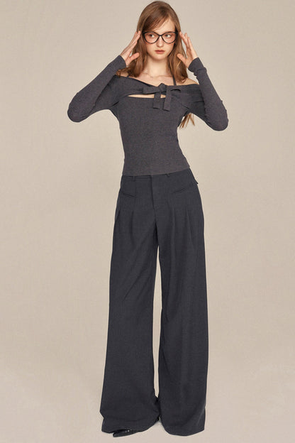 Slim One-Shoulder Bow Knit Top