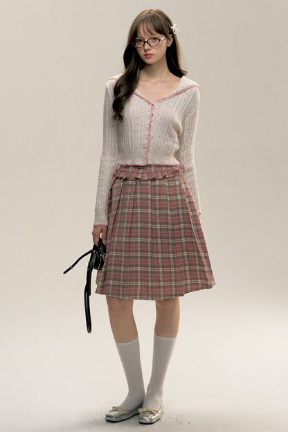 Plaid Diary Pink Lace Pleated Skirt