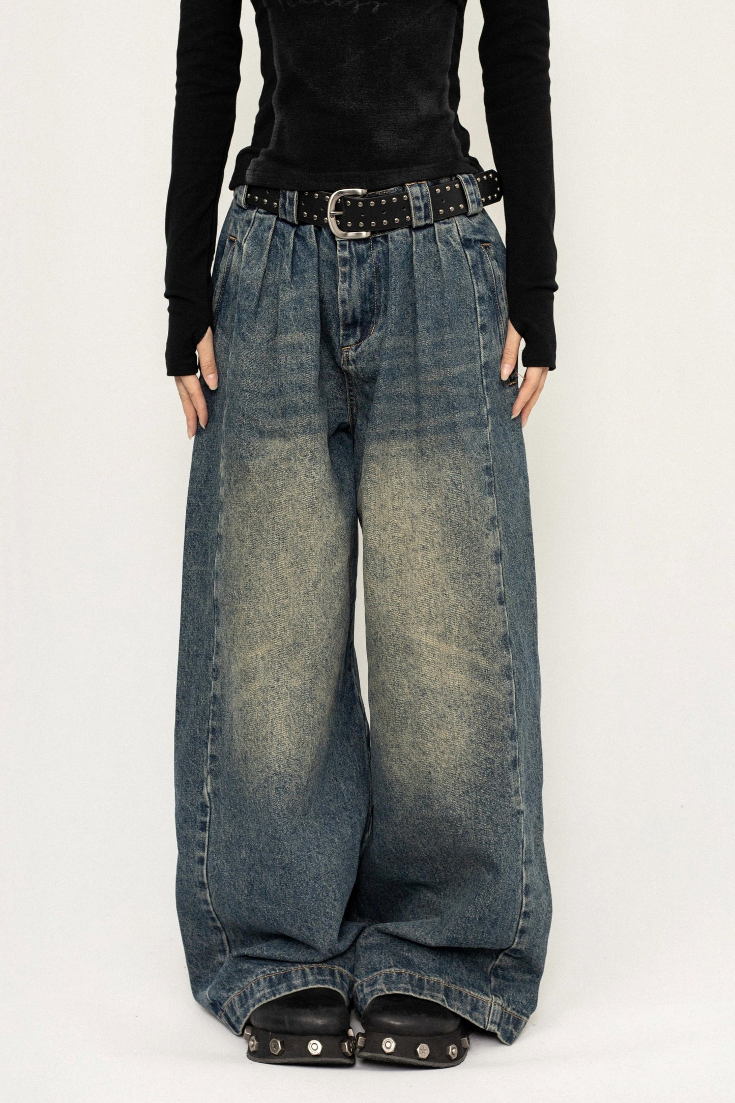 American Retro Design Wide-Leg Jeans