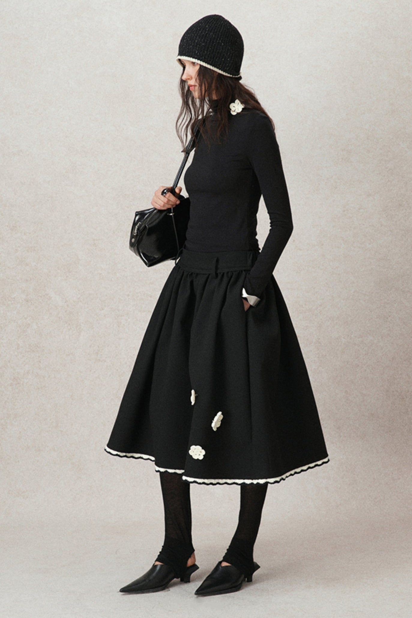 Kontrastierende Häkel-A-Linien-Puff-Rock 