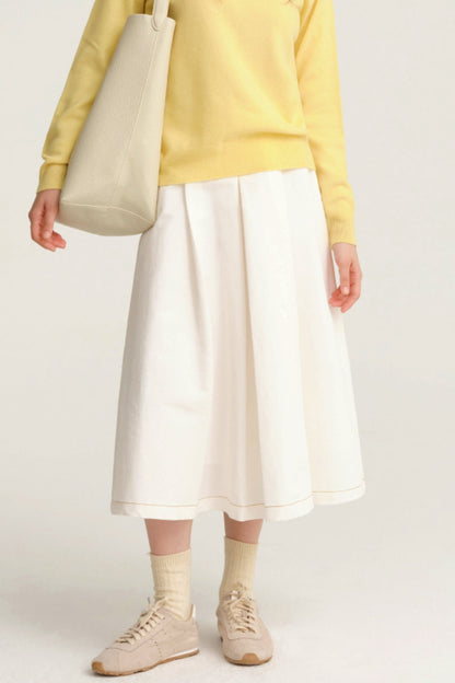 Midi White Pleated Skirt