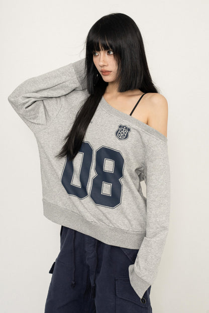 Retro Off-Shoulder Alphabet Sweatshirt