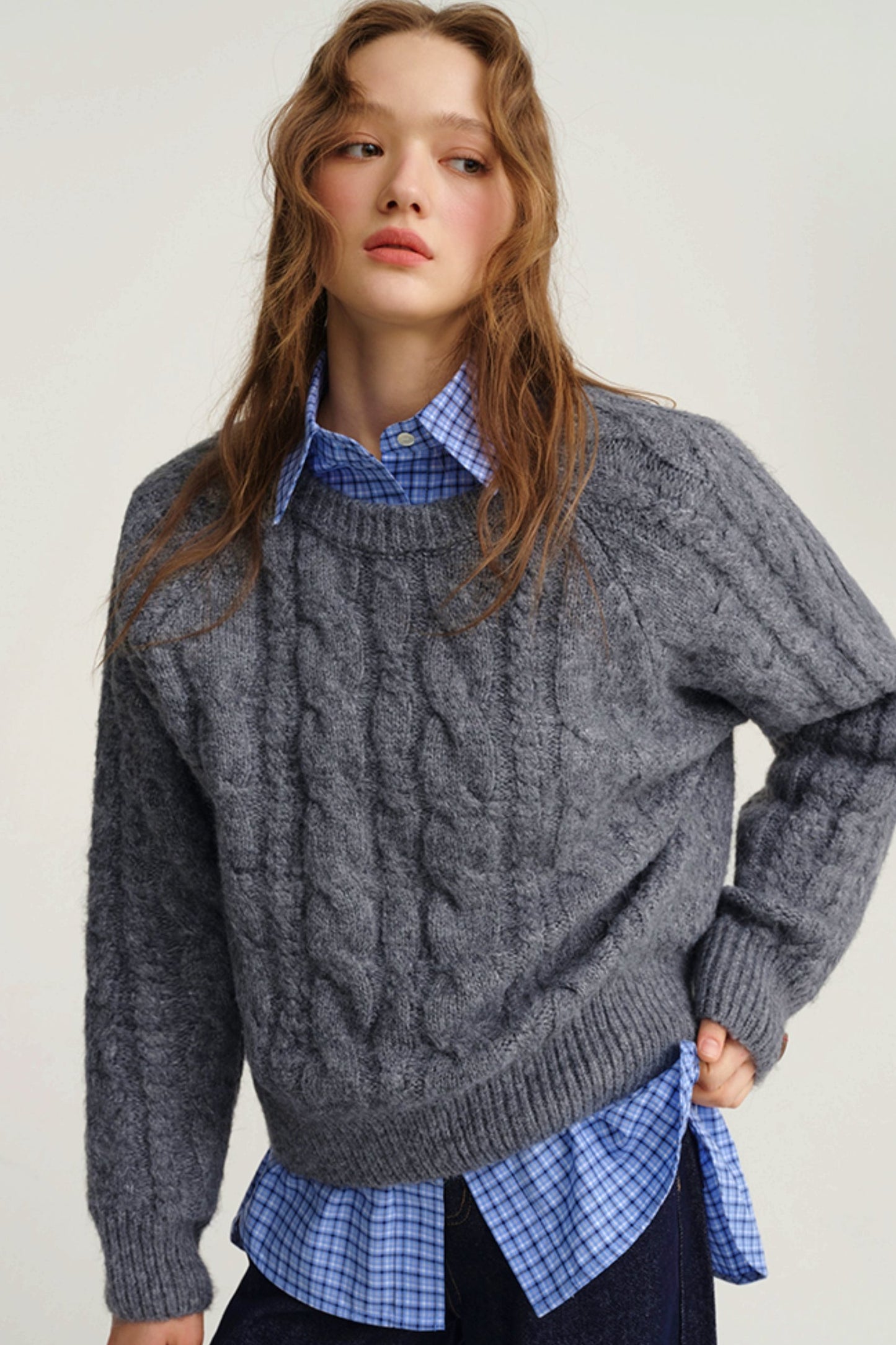 Cable Knit Wool Pullover Sweater