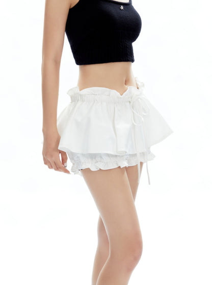 Ruffle Low-Waisted Drawstring Skirt