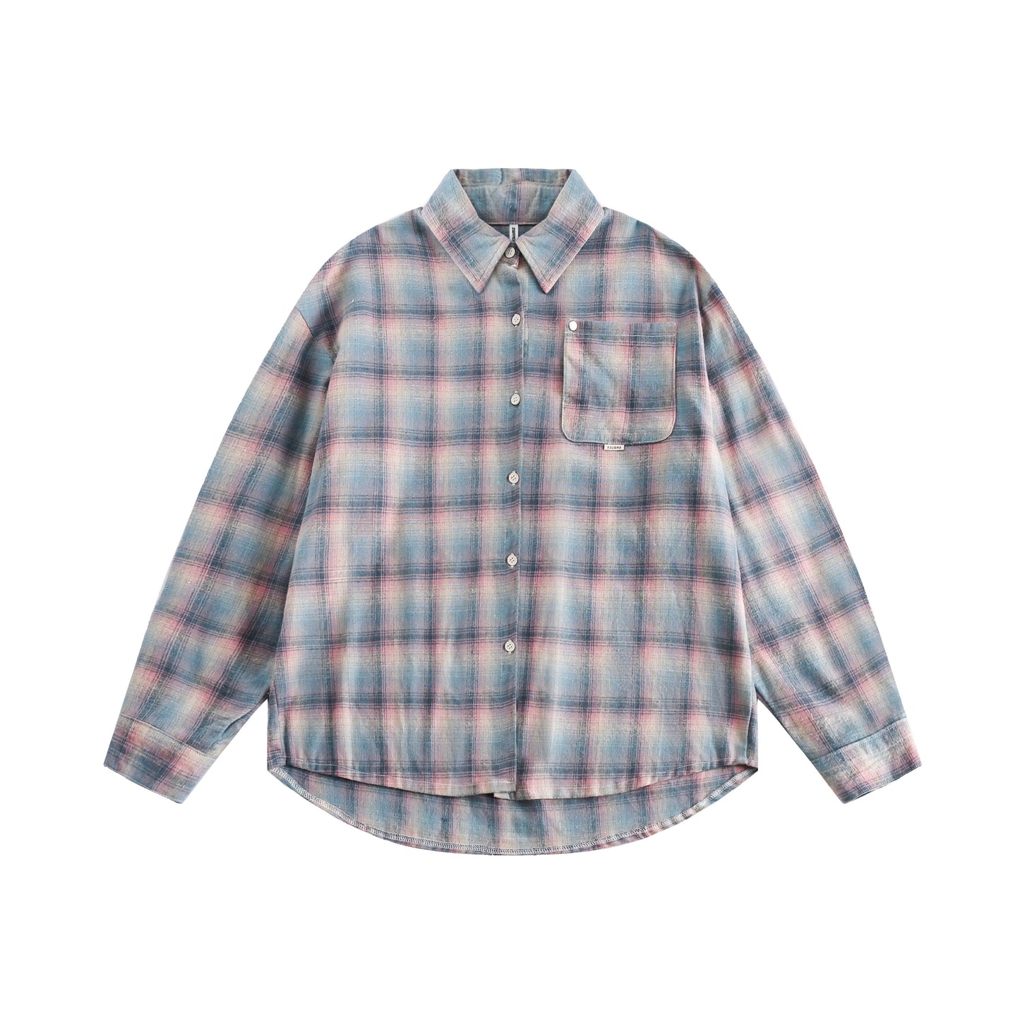 Plaid Color-Blocking Long-Sleeve Shirt