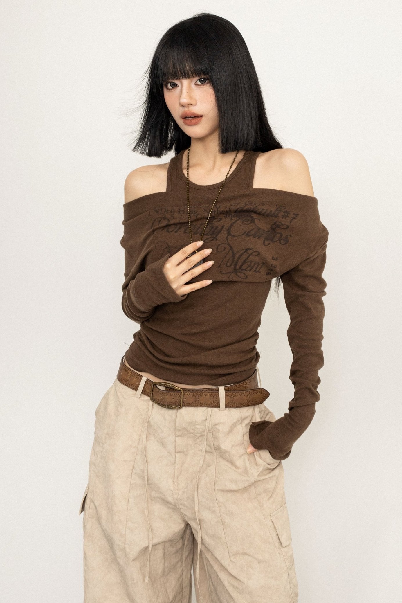 Off-Shoulder Slim Fit Long Sleeve Top