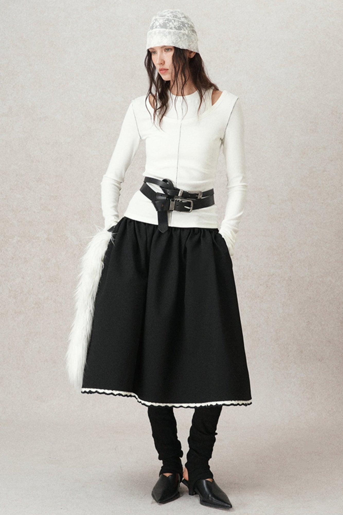 Kontrastierende Häkel-A-Linien-Puff-Rock 